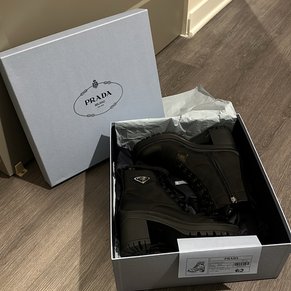 PRADA Brushed Leather and Re-Nylon Laced Booties - Picture 16 of 16